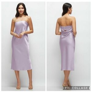 After Six‎ 6886 Strapless Bias Satin Midi Dress Lilac Haze M